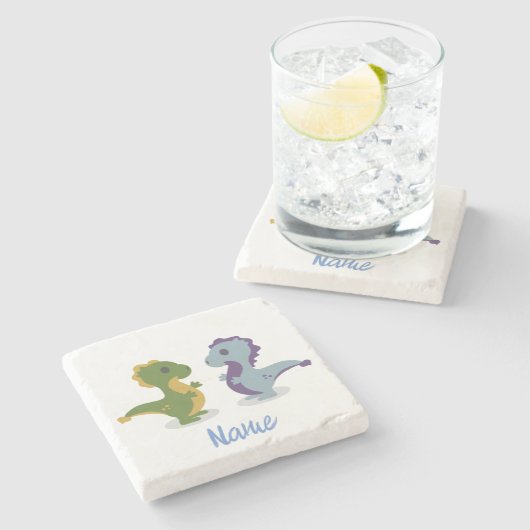 Niedlich Dinosaur Pair Thunder_Cove Steinuntersetzer (Seitenansicht)