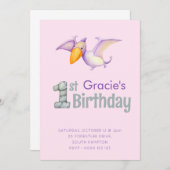 Niedlich Dinosaur Pterodactyl 1. Geburtstag Party  Einladung (Vorne/Hinten)