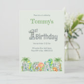 Niedlich Dinosaur Roar 1. Geburtstagskys Einladung (Stehend Vorderseite)