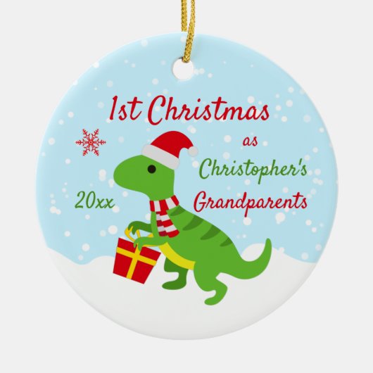 Niedlich Dinosaur T-Rex Großeltern Erste Weihnacht Keramik Ornament (Vorne)