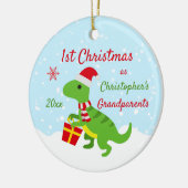 Niedlich Dinosaur T-Rex Großeltern Erste Weihnacht Keramik Ornament (Links)