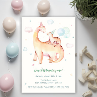 Niedlich Dinosaur Thema 1. Geburtstag Einladung