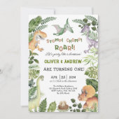 Niedlich Dinosaur Twin Boys Birthday Jurassic Part Einladung (Vorderseite)