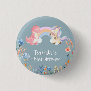 Niedlich Dinosaur Unicorn Blume Geburtstagsmädchen Button