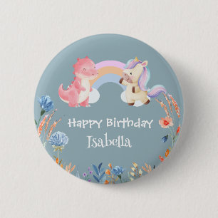 Niedlich Dinosaur Unicorn Blume Geburtstagsmädchen Button