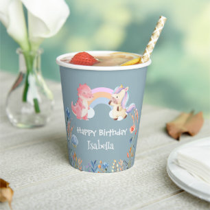 Niedlich Dinosaur Unicorn Blume Geburtstagsmädchen Pappbecher