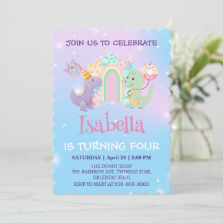 Niedlich Dinosaur Unicorn Donut Rainbow Geburtstag Einladung