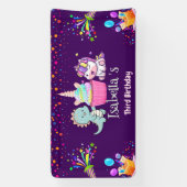 Niedlich Dinosaur Unicorn Regenbogen Ballon Geburt Banner (Vertikal)