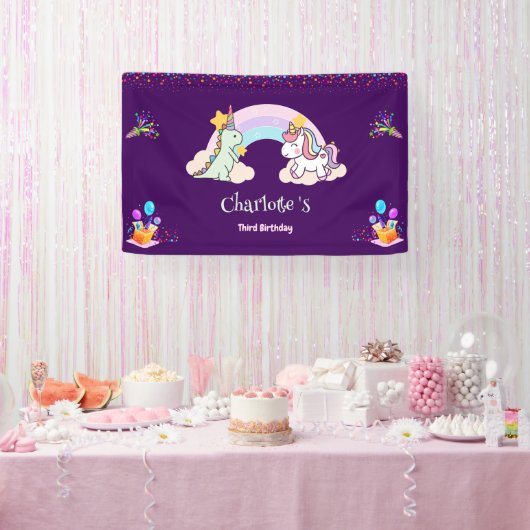 Niedlich Dinosaur Unicorn Regenbogen Ballon Geburt Banner (Party)