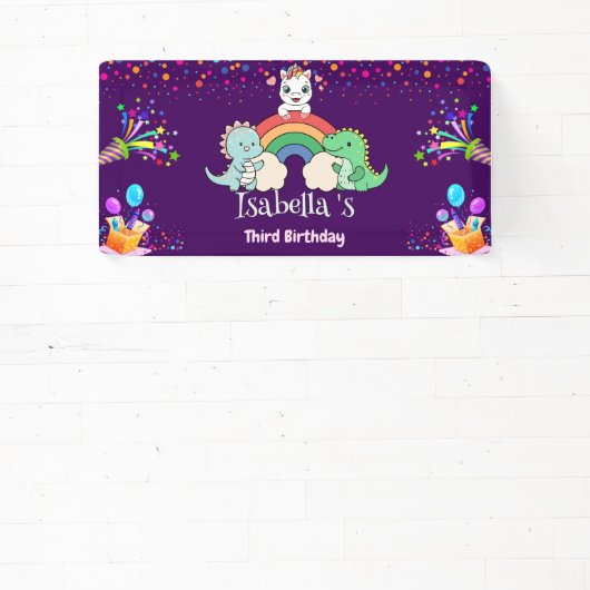 Niedlich Dinosaur Unicorn Regenbogen Ballon Geburt Banner (InSitu)