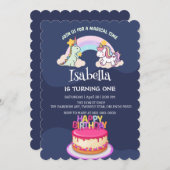 Niedlich Dinosaur Unicorn Regenbogen Ballon Geburt Einladung (Vorne/Hinten)