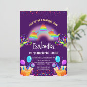 Niedlich Dinosaur Unicorn Regenbogen Ballon Geburt Einladung (Stehend Vorderseite)