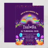 Niedlich Dinosaur Unicorn Regenbogen Ballon Geburt Einladung (Vorne/Hinten)