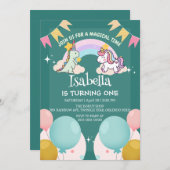 Niedlich Dinosaur Unicorn Regenbogen Ballon Geburt Einladung (Vorne/Hinten)