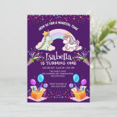 Niedlich Dinosaur Unicorn Regenbogen Ballon Geburt Einladung (Stehend Vorderseite)