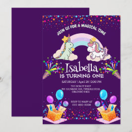 Niedlich Dinosaur Unicorn Regenbogen Ballon Geburt Einladung