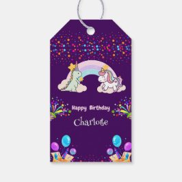 Niedlich Dinosaur Unicorn Regenbogen Ballon Geburt Geschenkanhänger