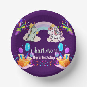 Niedlich Dinosaur Unicorn Regenbogen Ballon Geburt Pappteller
