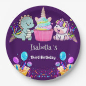 Niedlich Dinosaur Unicorn Regenbogen Ballon Geburt Pappteller (Vorderseite)