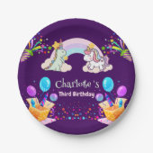 Niedlich Dinosaur Unicorn Regenbogen Ballon Geburt Pappteller (Vorderseite)