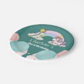 Niedlich Dinosaur Unicorn Regenbogen Ballon Geburt Pappteller (Schrägansicht)