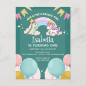 Niedlich Dinosaur Unicorn Regenbogen Ballon Geburt Postkarte (Vorderseite)