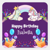 Niedlich Dinosaur Unicorn Regenbogen Ballon Geburt Quadratischer Aufkleber (Vorderseite)