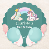 Niedlich Dinosaur Unicorn Regenbogen Ballon Geburt Untersetzer (Vorderseite)
