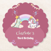 Niedlich Dinosaur Unicorn Regenbogen Ballon Geburt Untersetzer (Vorderseite)