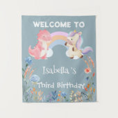 Niedlich Dinosaur Unicorn Regenbogen Blume Geburts Wandteppich (Vorderseite)