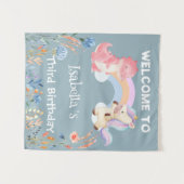 Niedlich Dinosaur Unicorn Regenbogen Blume Geburts Wandteppich (Vorderseite (Horizontal))