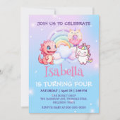 Niedlich Dinosaur Unicorn Regenbogenballon Geburts Einladung (Vorderseite)