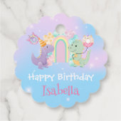 Niedlich Dinosaur Unicorn Regenbogenballon Geburts Geschenkanhänger (Rückseite)