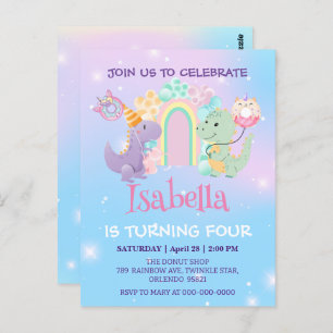 Niedlich Dinosaur Unicorn Regenbogenballon Geburts Postkarte