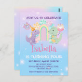 Niedlich Dinosaur Unicorn Regenbogenballon Geburts Postkarte (Vorne/Hinten)