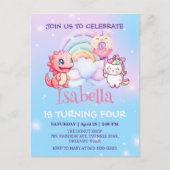 Niedlich Dinosaur Unicorn Regenbogenballon Geburts Postkarte (Vorderseite)