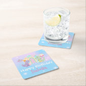 Niedlich Dinosaur Unicorn Regenbogenballon Geburts Rechteckiger Pappuntersetzer (Vor Ort)