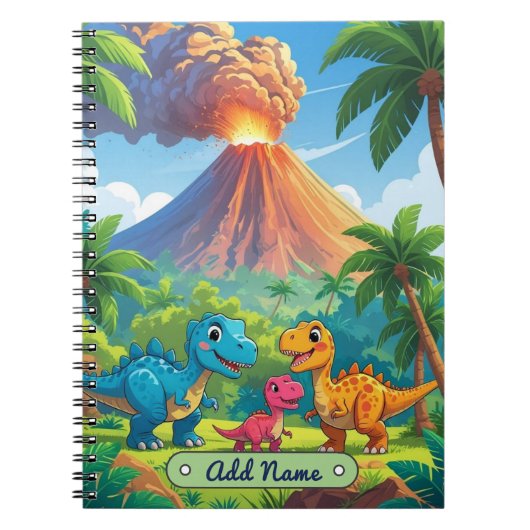 Niedlich Dinosaur Volcano-Notebook - bearbeitbarer Notizblock (Vorderseite)