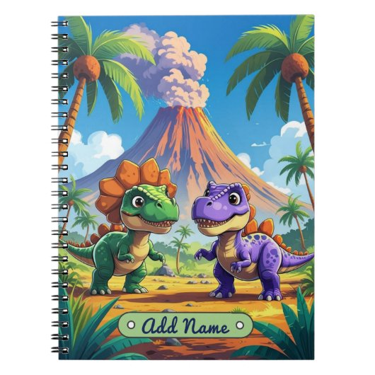 Niedlich Dinosaur Volcano-Notebook - bearbeitbarer Notizblock (Vorderseite)