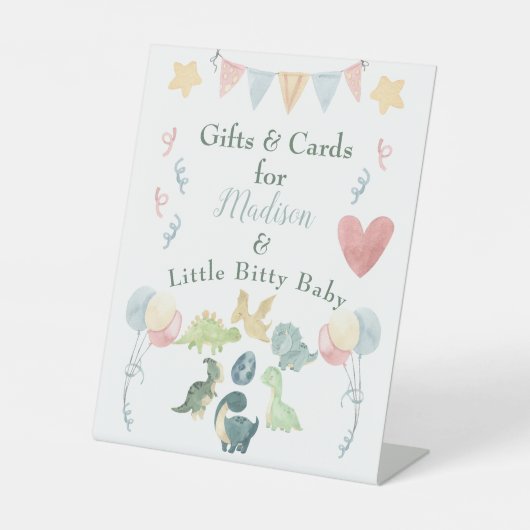 Niedlich Dinosaur Watercolor Baby Dusche Blau Sockelschild (Vorderseite)