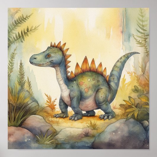 Niedlich Dinosaur Watercolor Storybook Illustratio Poster (Vorne)