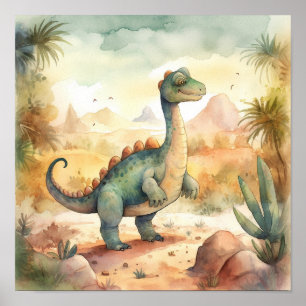 Niedlich Dinosaur Watercolor Storybook Illustratio Poster