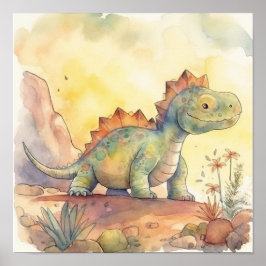 Niedlich Dinosaur Watercolor Storybook Illustratio Poster