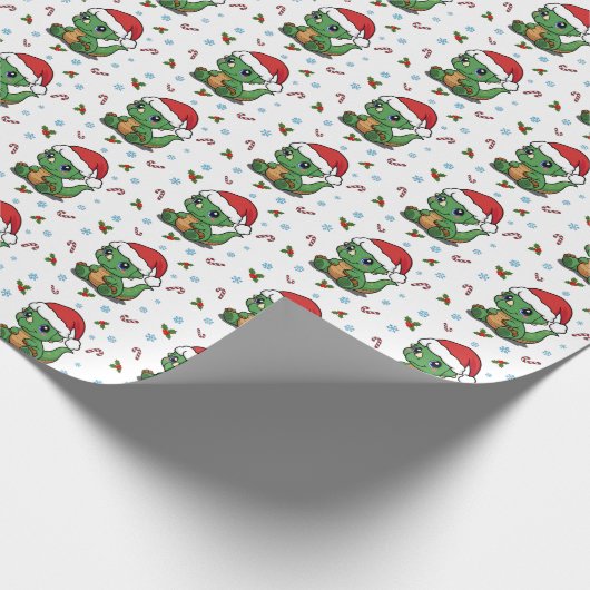 Niedlich Dinosaur Weihnachtsmannmütze Weihnachtswr Geschenkpapier (Ecke)