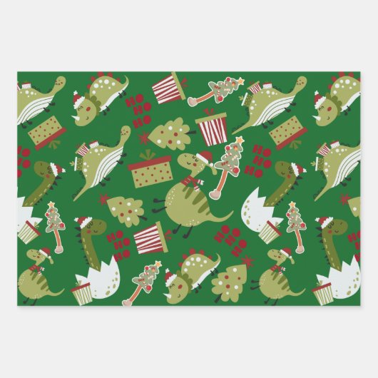 Niedlich Dinosaur Weihnachtsmuster Geschenkpapier Set (Vorderseite 2)