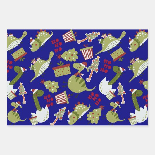Niedlich Dinosaur Weihnachtsmuster Geschenkpapier Set (Vorderseite)