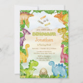 Niedlich Dinosaurier 1. Geburtstag Einladung (Vorderseite)