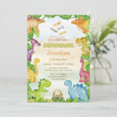 Niedlich Dinosaurier 1. Geburtstag Einladung (Stehend Vorderseite)