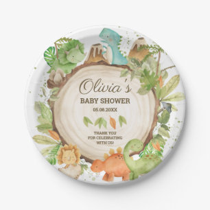 Niedlich Dinosaurier Boy Baby Dusche Grüne Leafy Pappteller