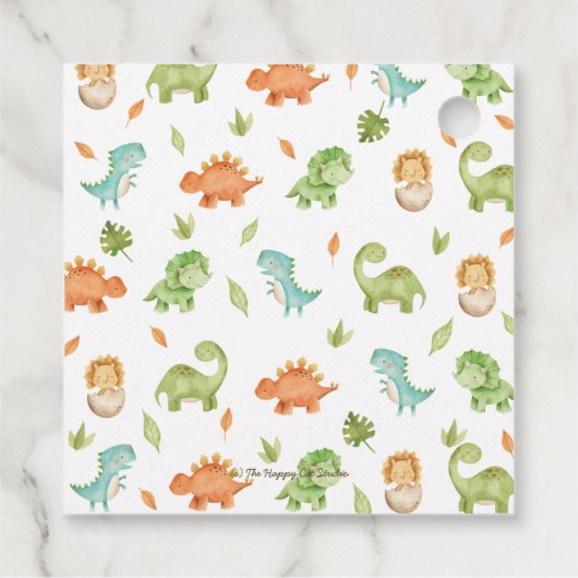 Niedlich Dinosaurier Boy Birthday Greenery Leaf T- Geschenkanhänger (Rückseite)